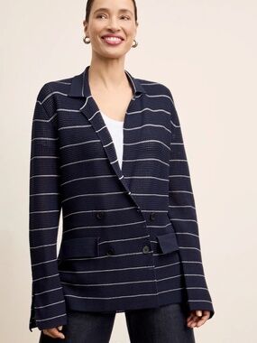 M.M.LaFleur Cody Boyfriend Jardigan Size XS Navy Striped Crochet (D)